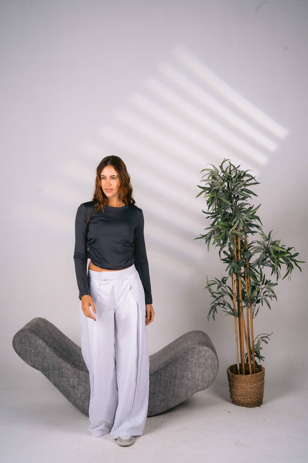 Wide leg white stripped tailored pants free size 60-80kgs