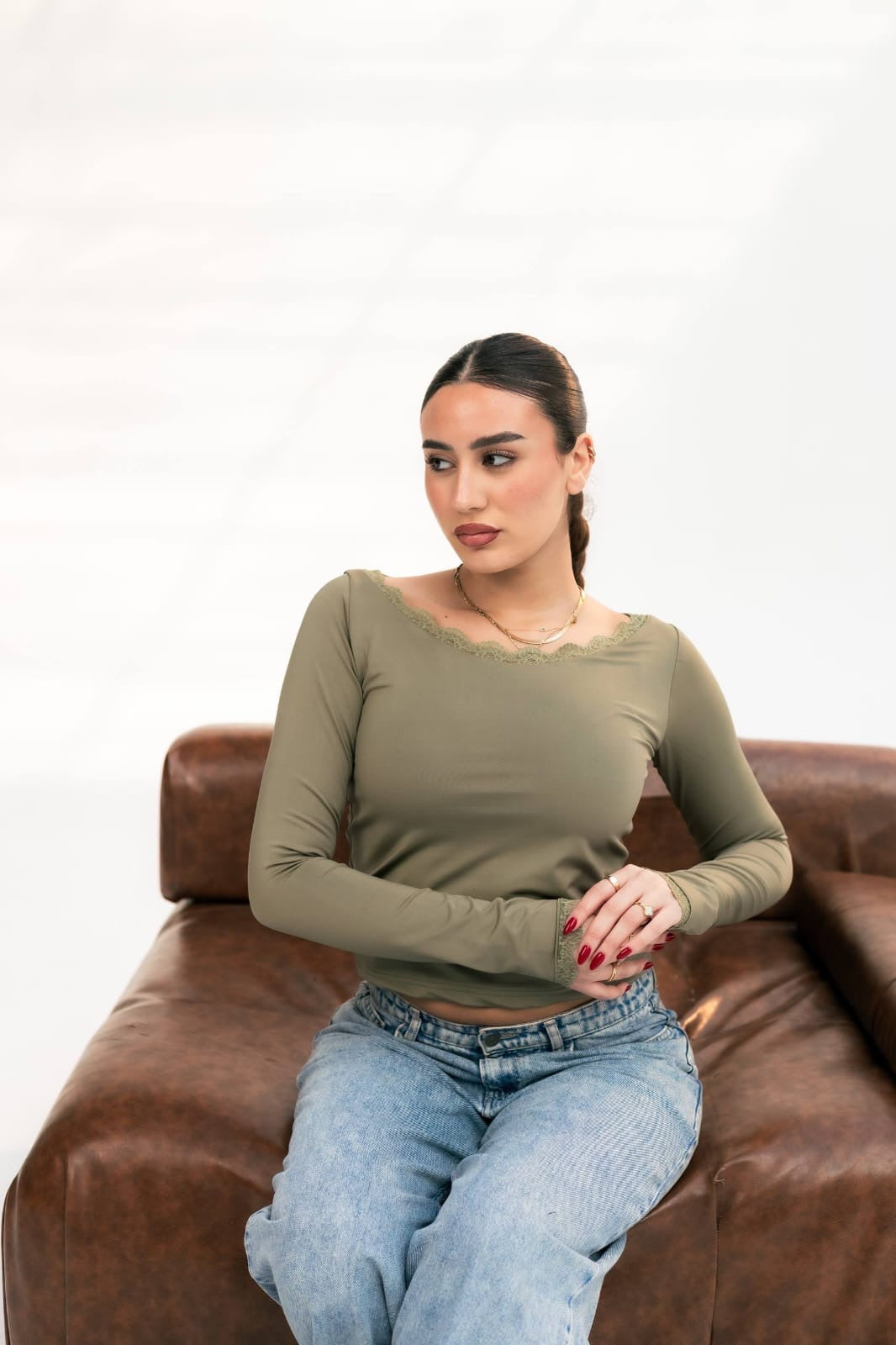 Olive long sleeve top