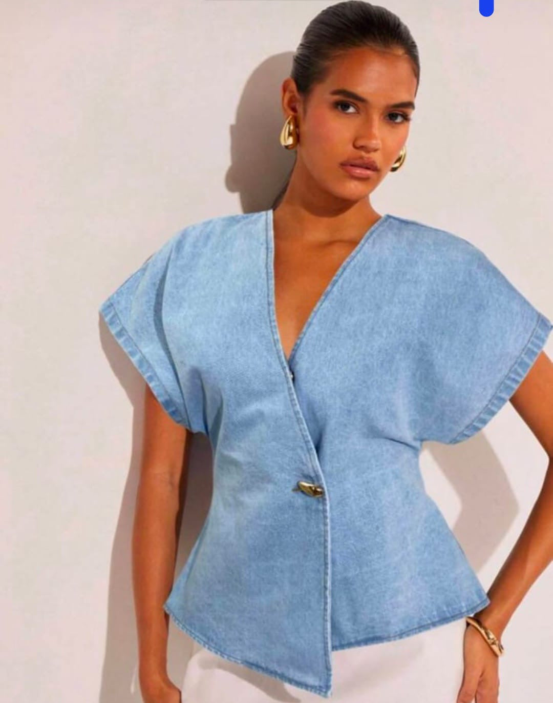 Denim Wrap Peplum Top