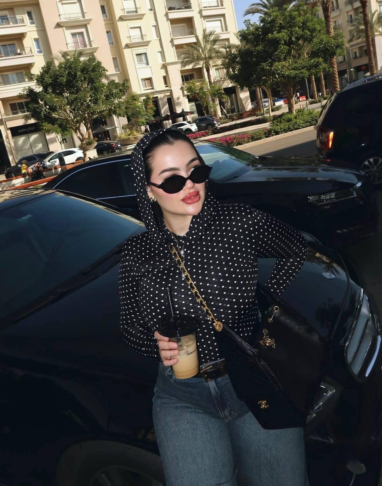 Black Polka Dot Hooded Top
