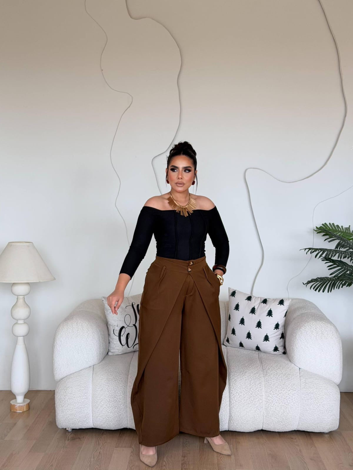 Brown Wrapped-Wide leg pants