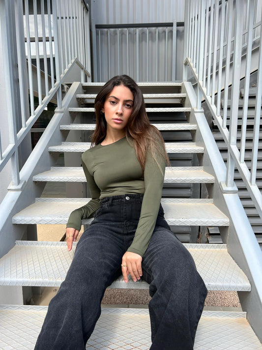 olive long sleeve crewneck basic top