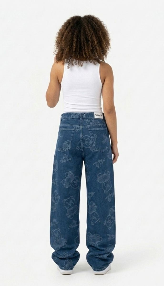 straight leg laser drawn panda jeans