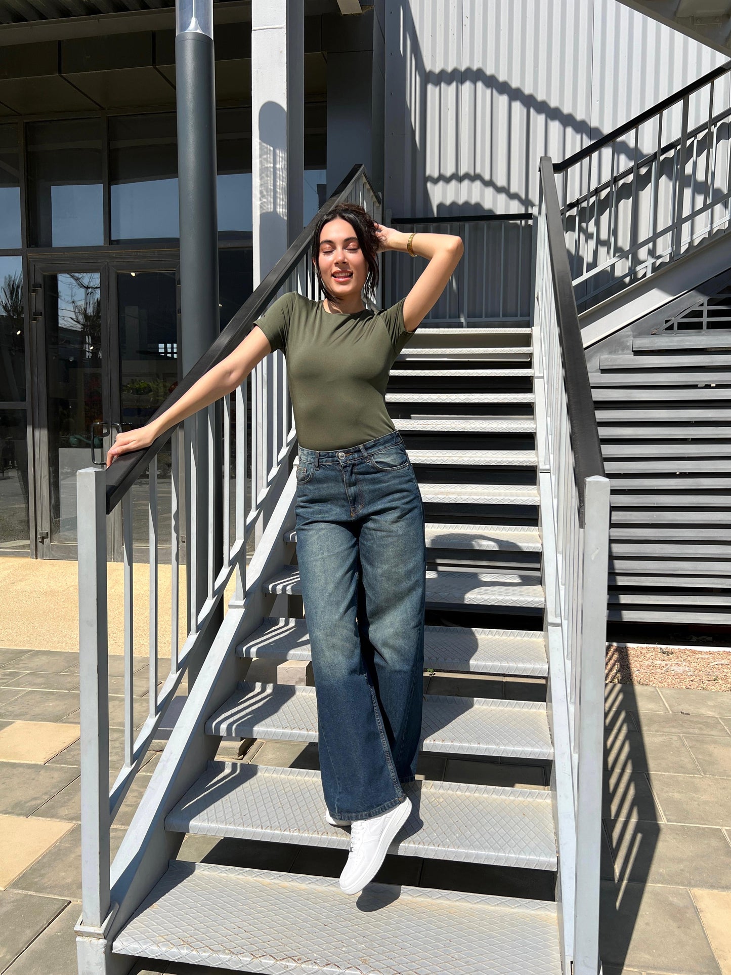 olive short sleeved basic top