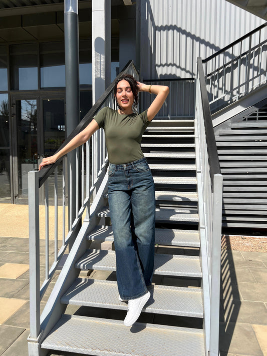 olive short sleeved basic top