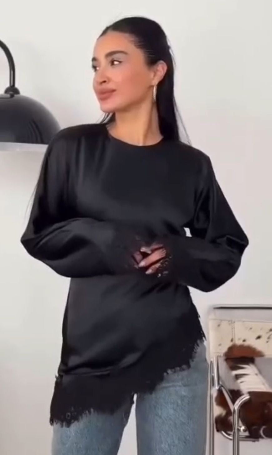 Black satin blouse
