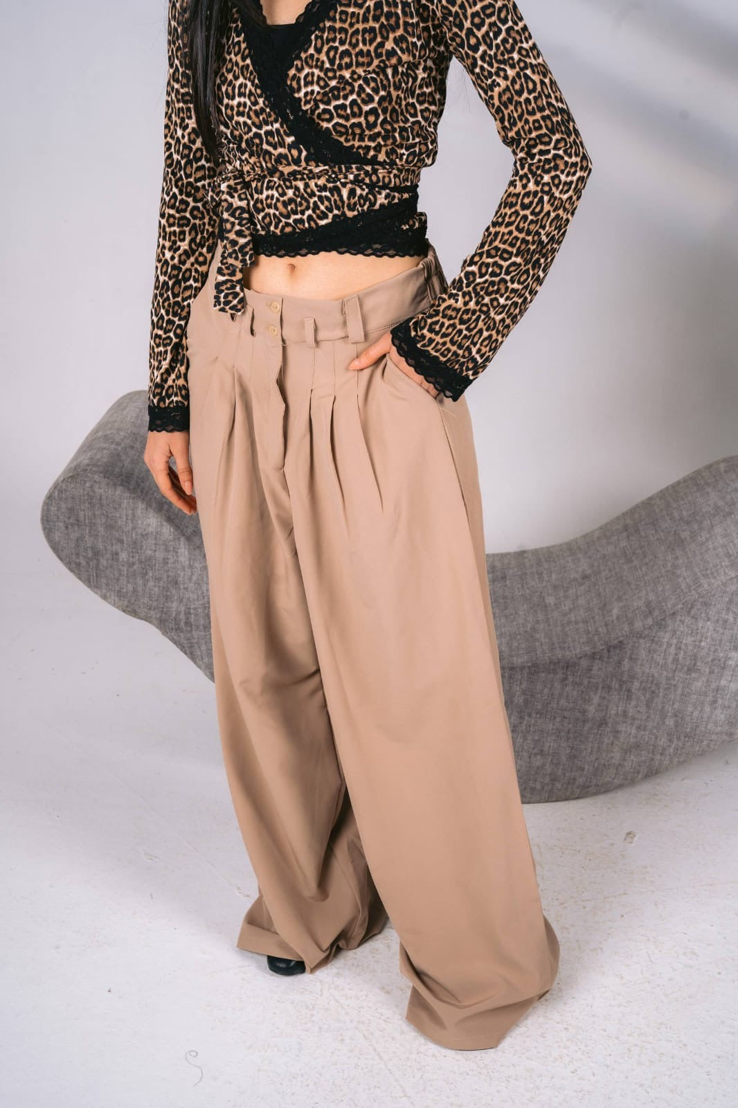 Beige baggy trousers