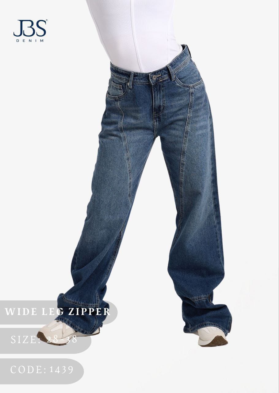 Dark blue wide leg zipper jeans