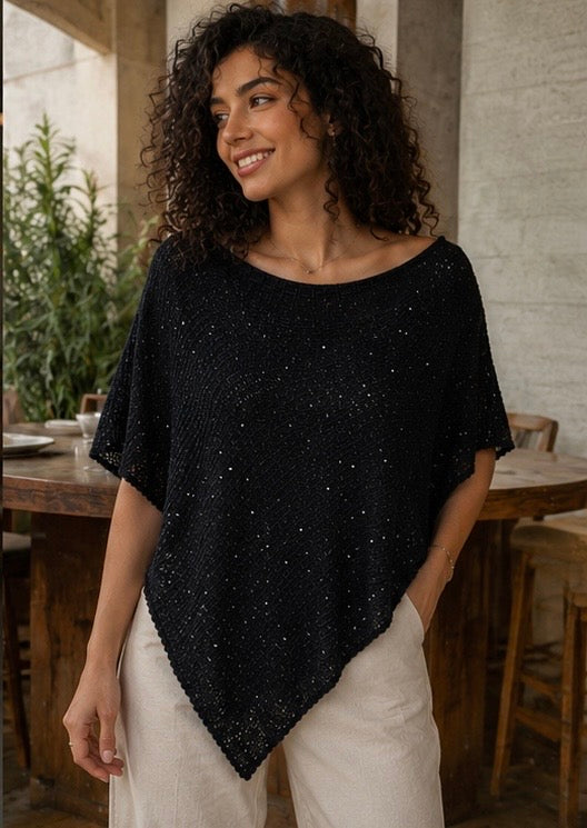 Black Glimmer Veil Top