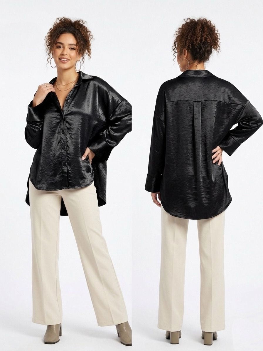 Black satin blouse one size