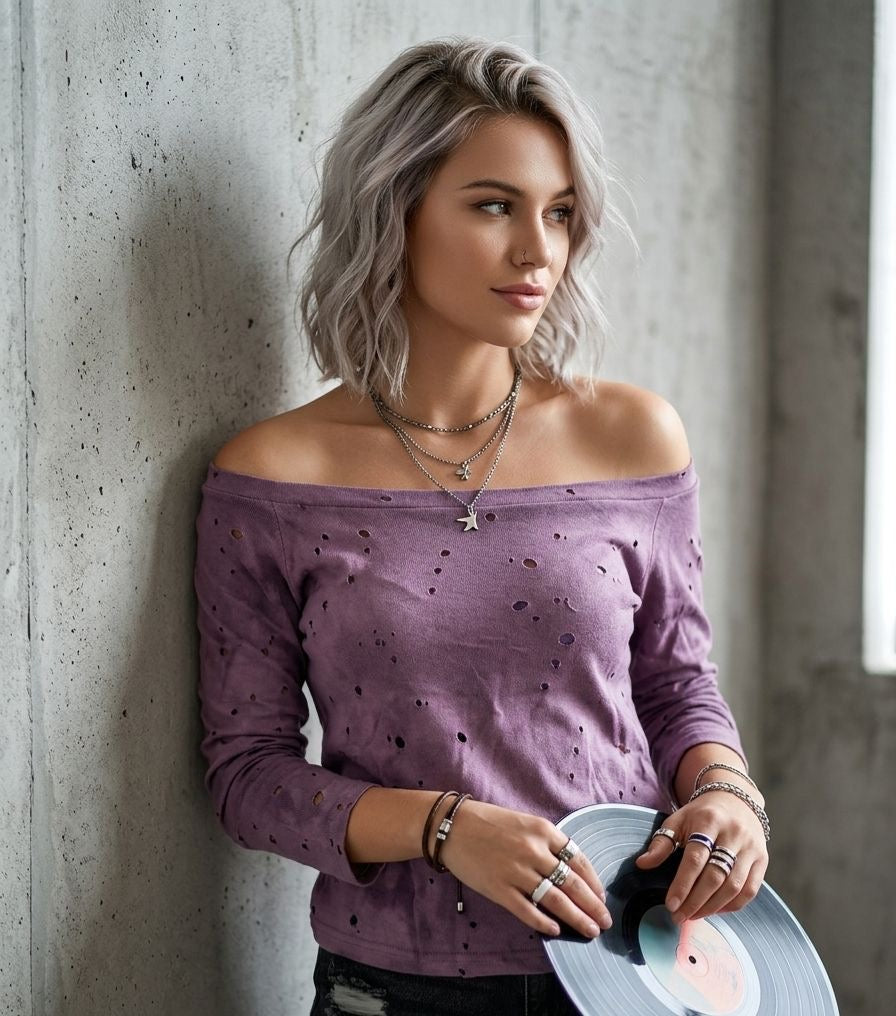 Purple lasered dots cut top 2 layered