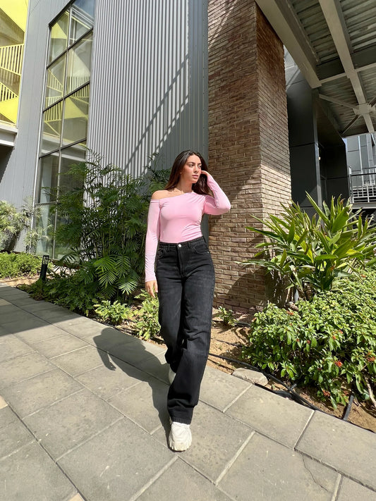 pink one shoulder basic top