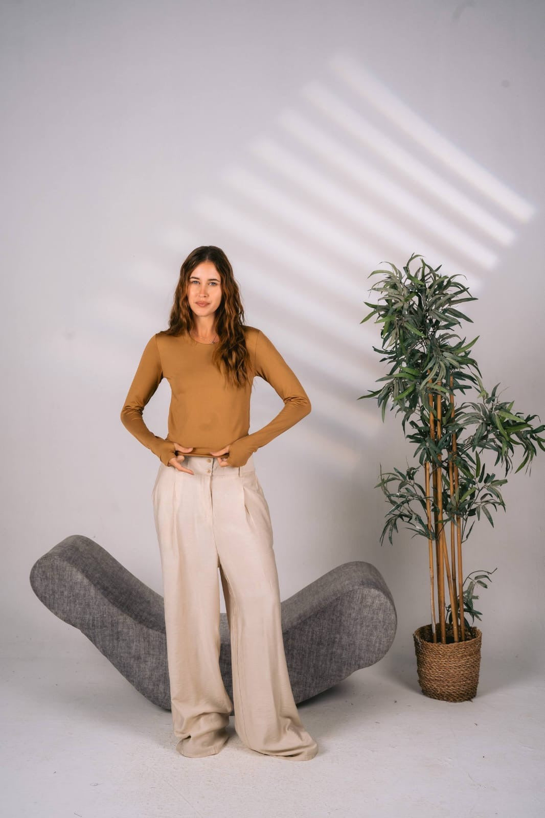 Beige baggy trousers