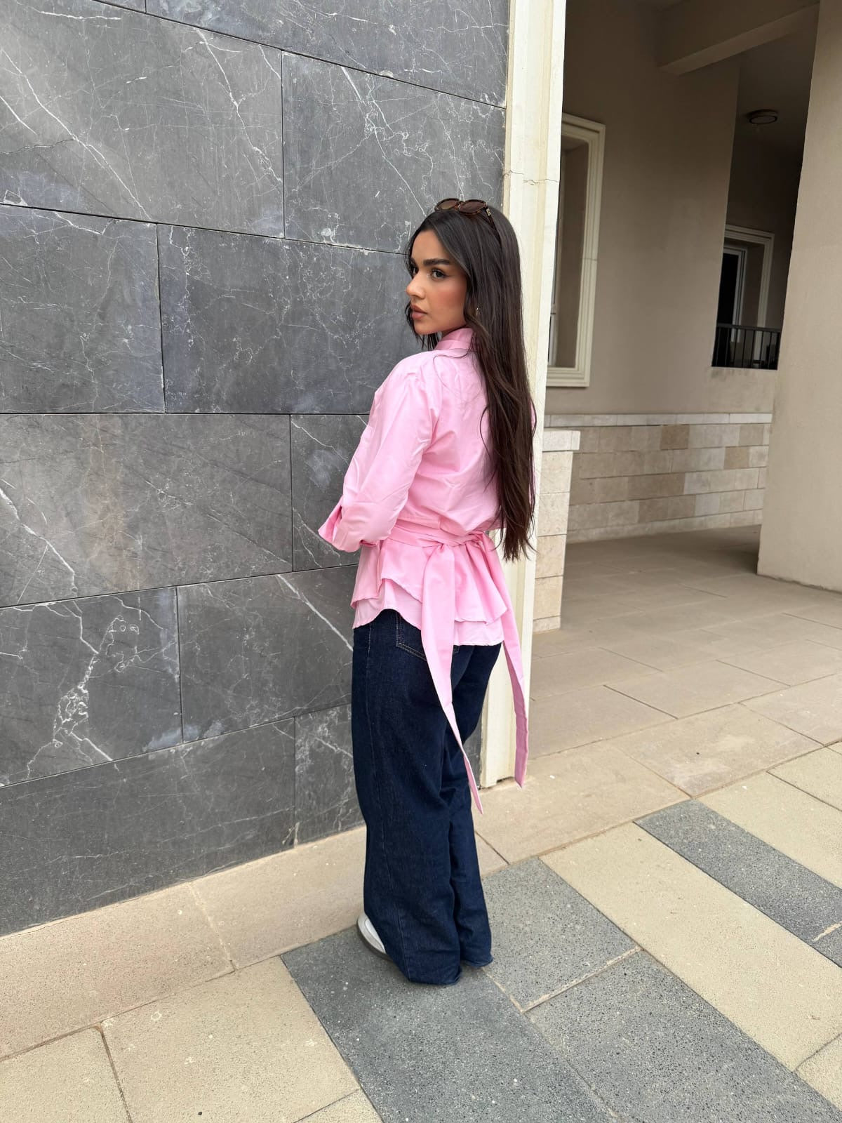 Pink Belted Poplin Shirt