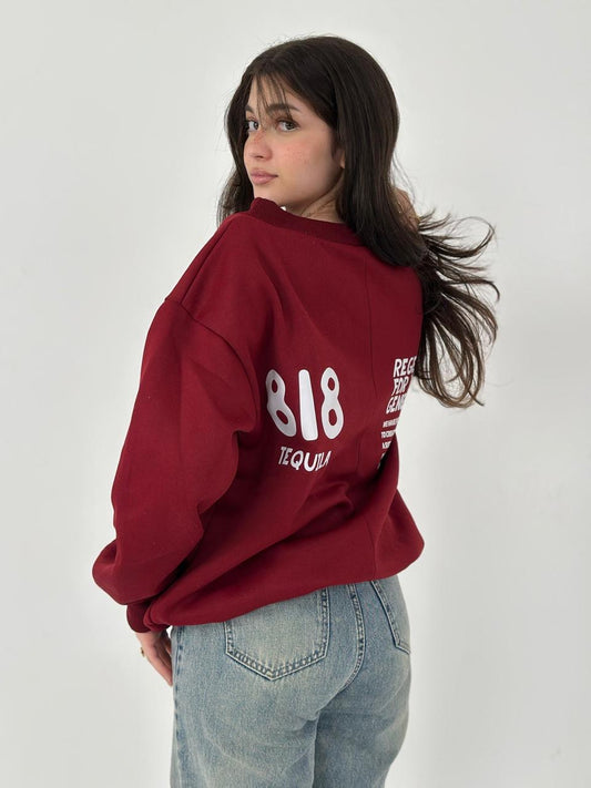 Burgundy sweatshirt off shoulder one size