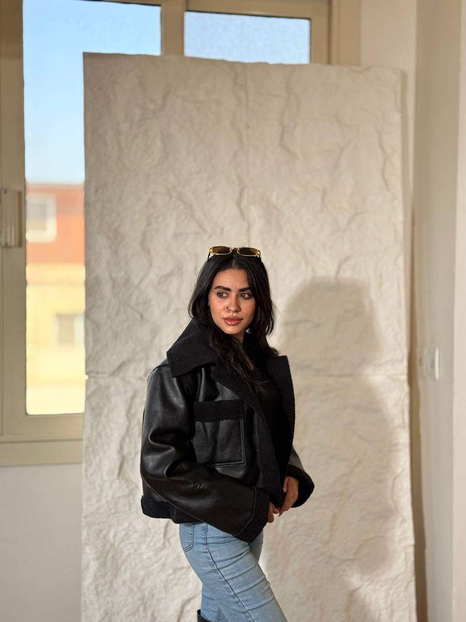 Black wool and leather jacket one size for all