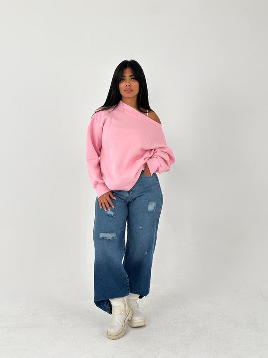 Off shoulder pink sweater one size