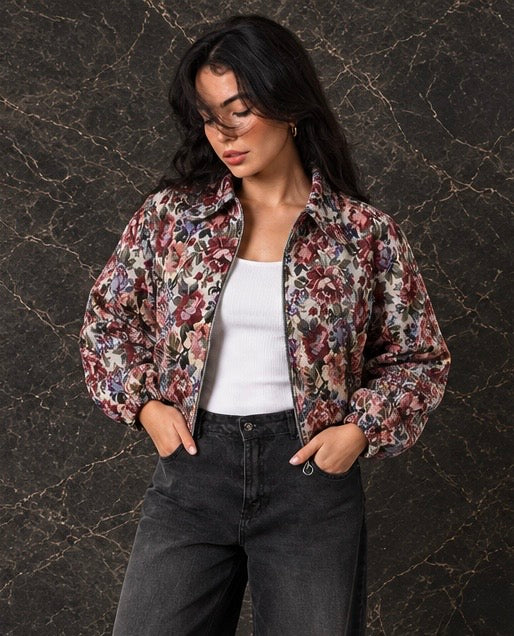 Floral Jacquard Bomber Jacket