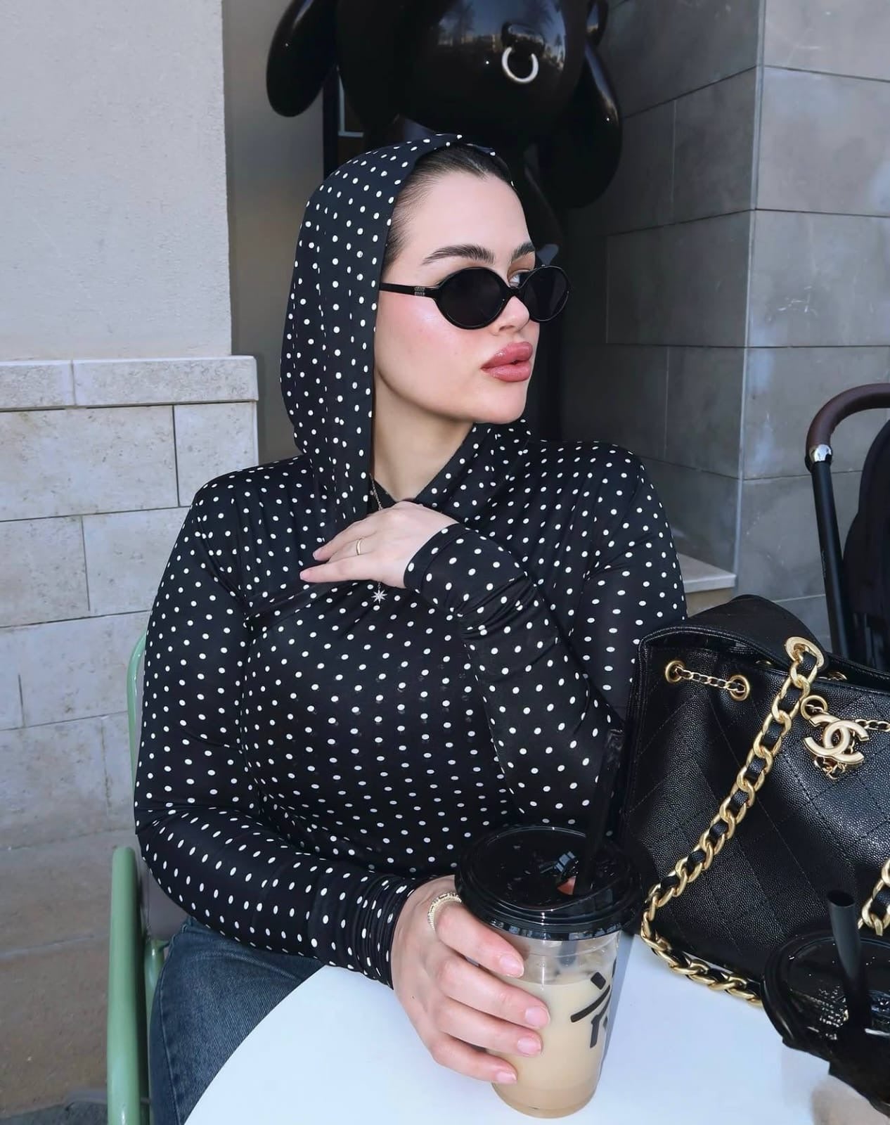 Black Polka Dot Hooded Top