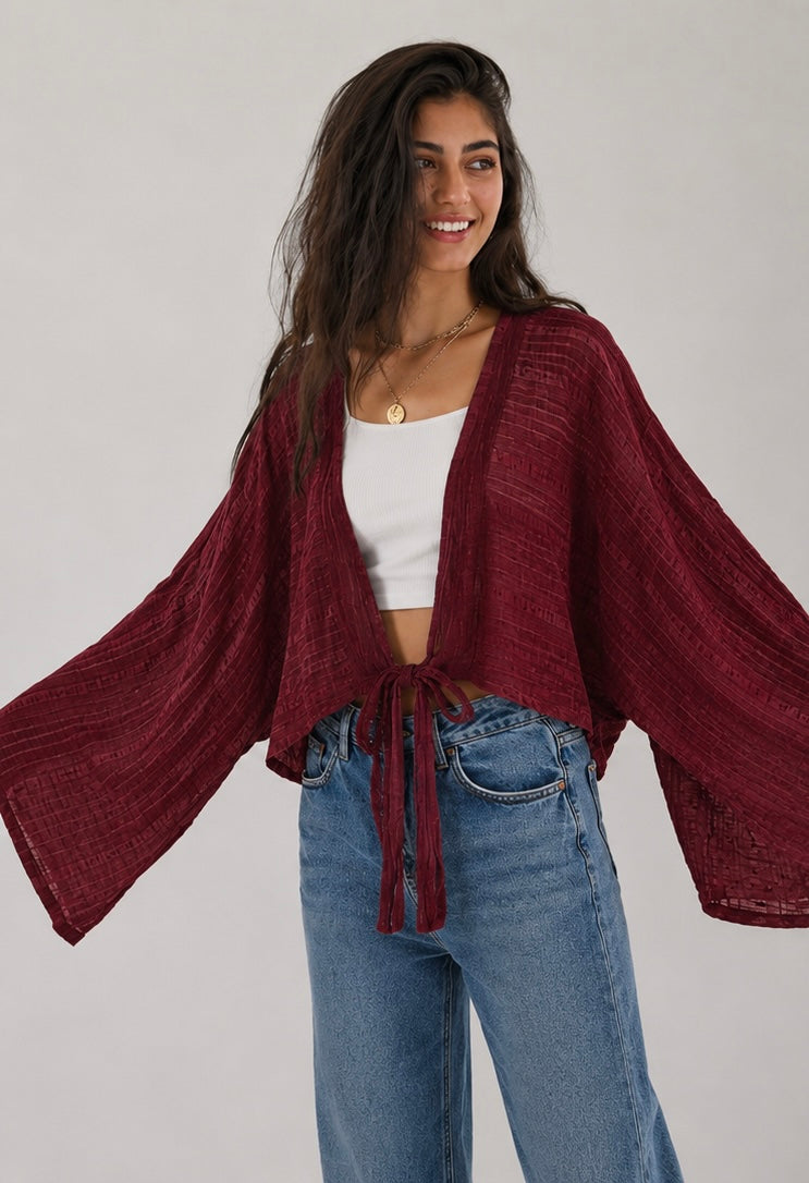 Burgundy Flow Tie Blouse
