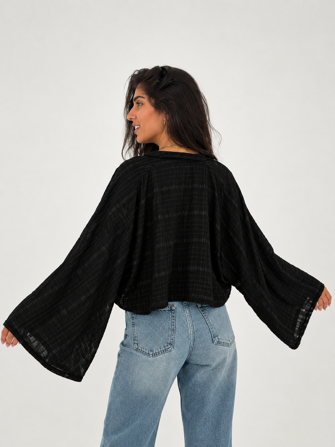 Black Flow Tie Blouse