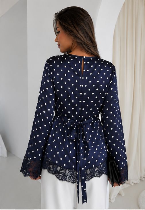 Navy blouse white dotted