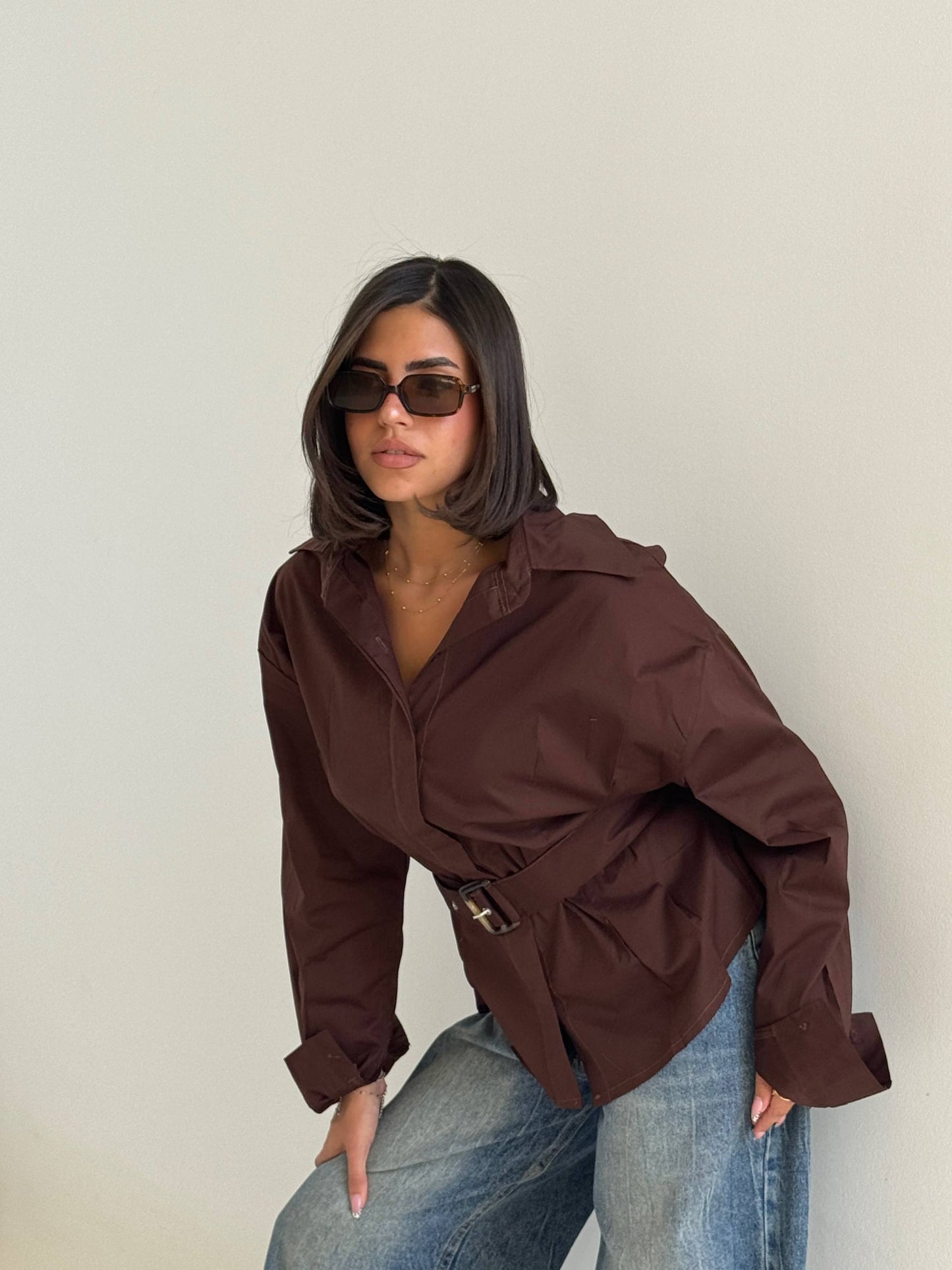 Chocolate Belted Oversized Shirt