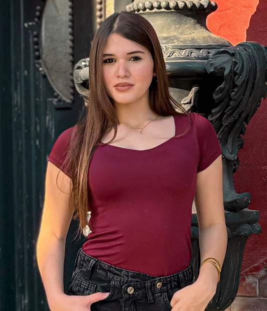Burgundy Short Sleeve Top