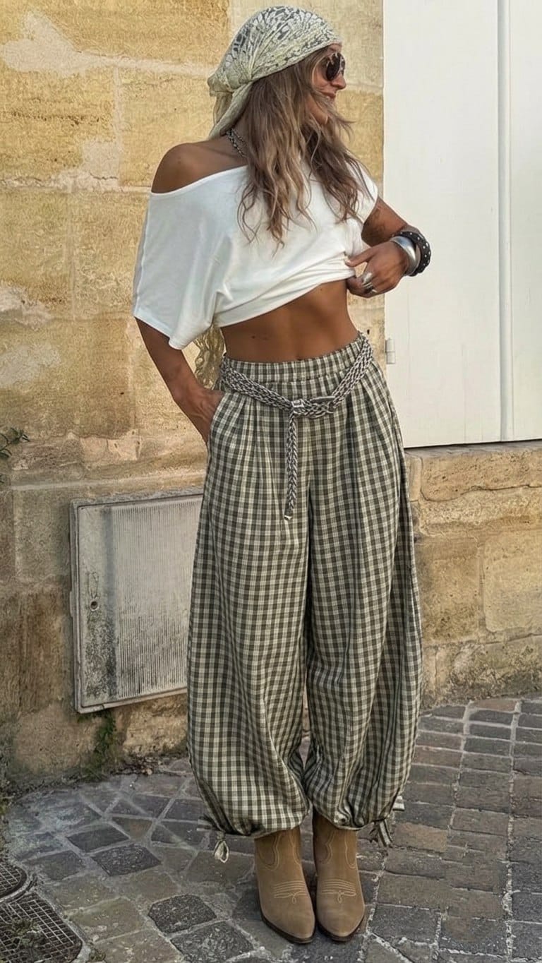Boho Check Harem Pants