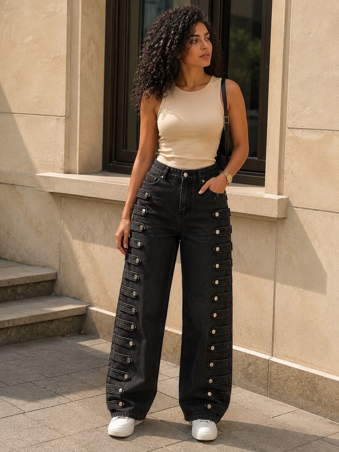 Black Urban Strap Balloon Jeans