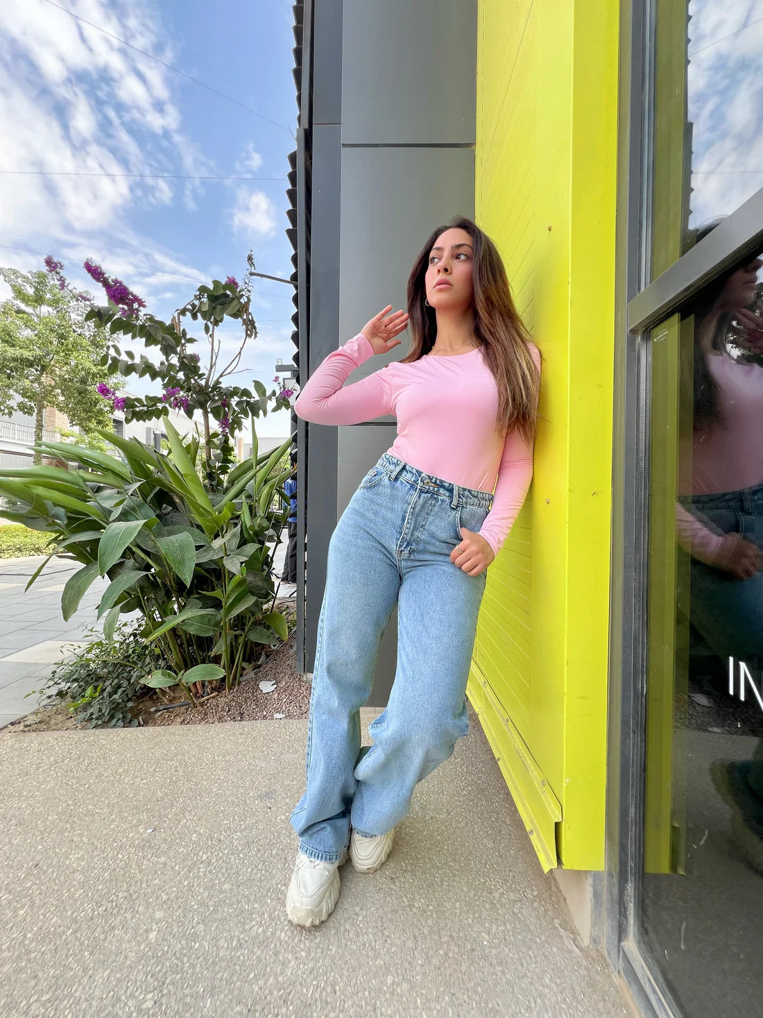 pink long sleeve crewneck basic top