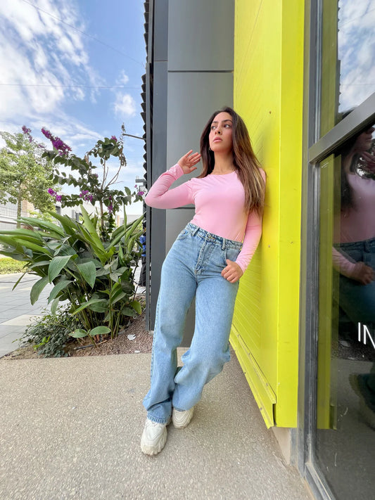 pink long sleeve crewneck basic top