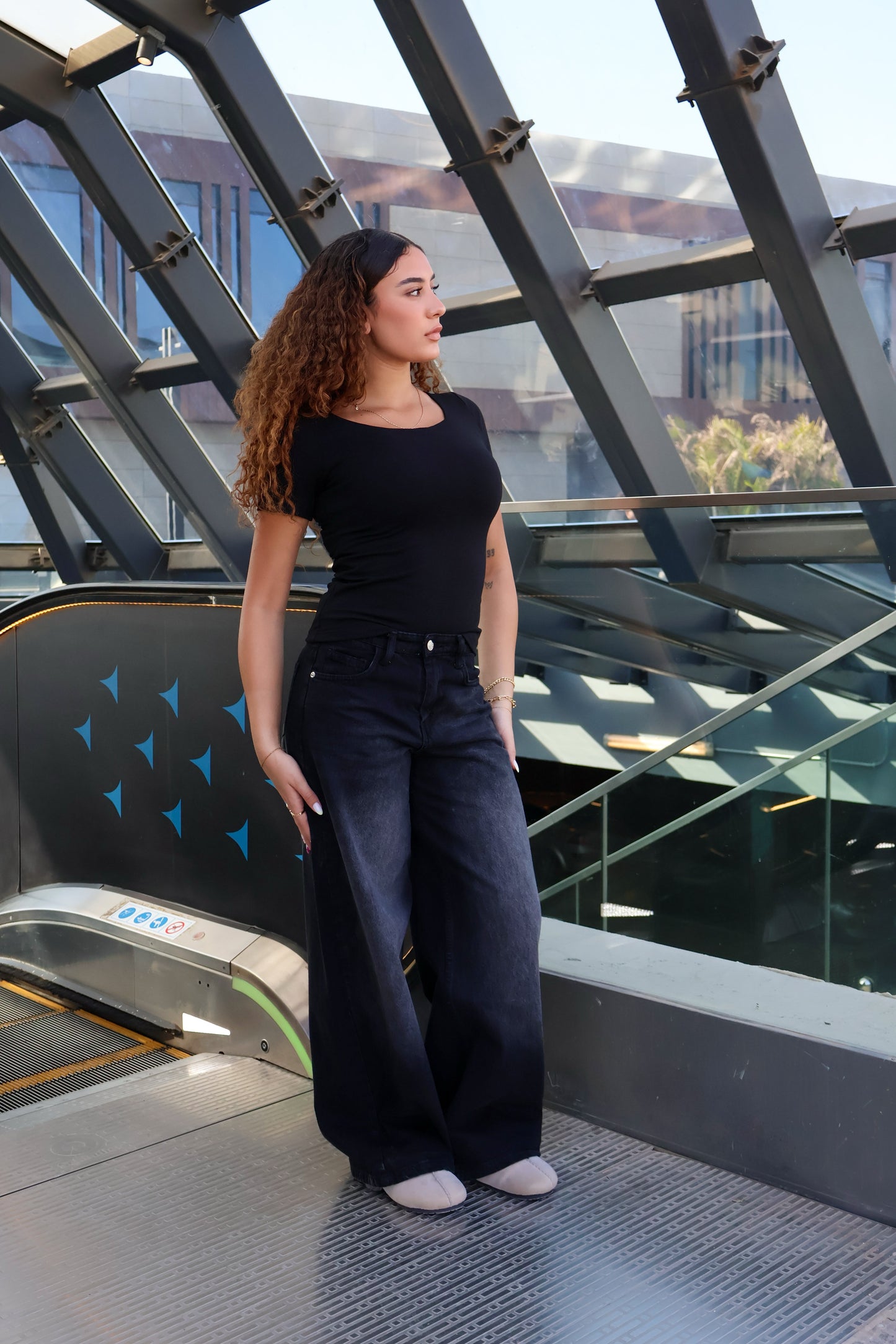 Black Cotton Square-neck Top