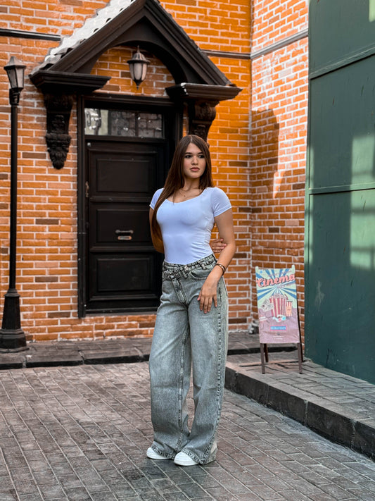 Light Grey Wide Leg Denim