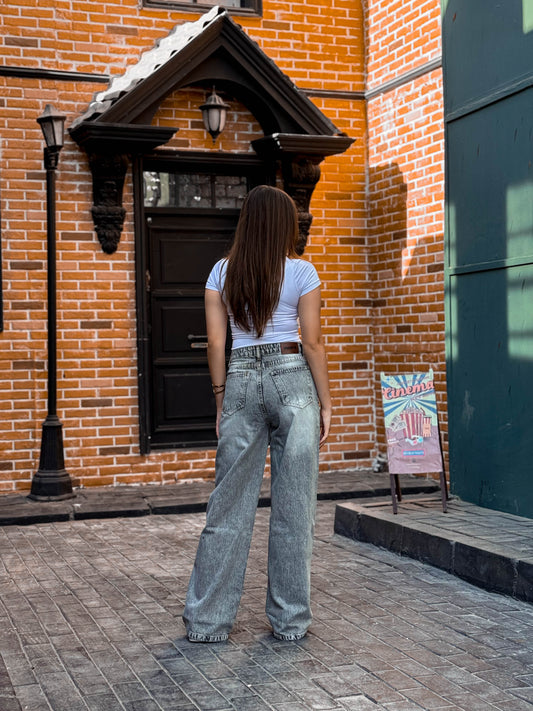 Light Grey Wide Leg Denim