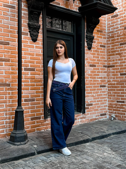 Dark Blue Wide Leg Denim
