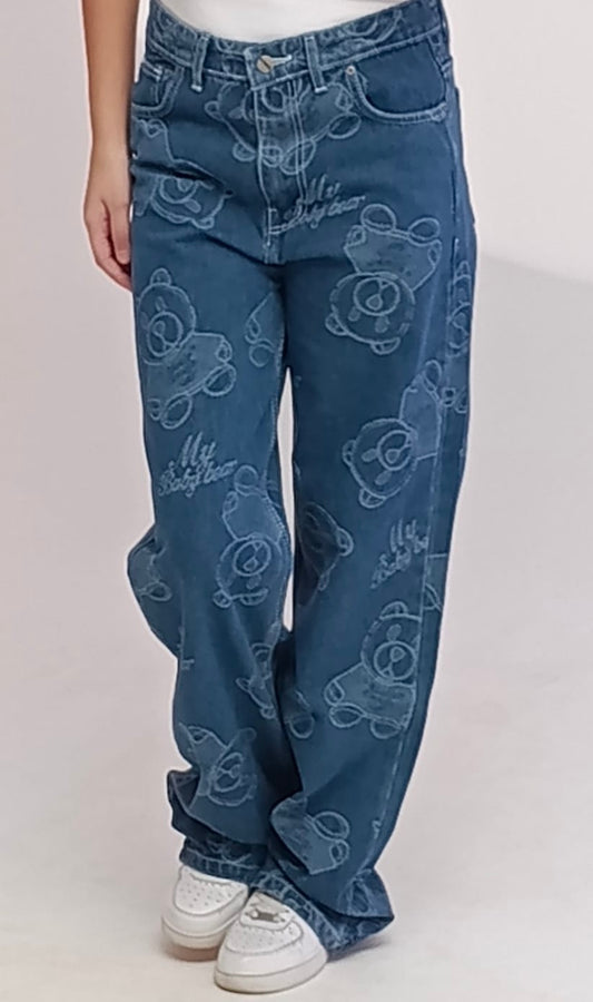 straight leg laser drawn panda jeans