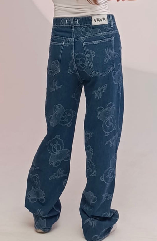 straight leg laser drawn panda jeans