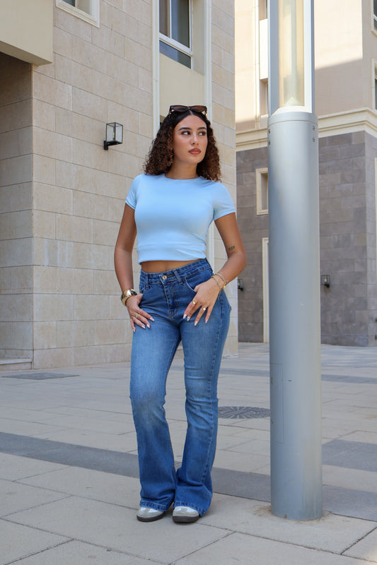 high rise flare fit denim