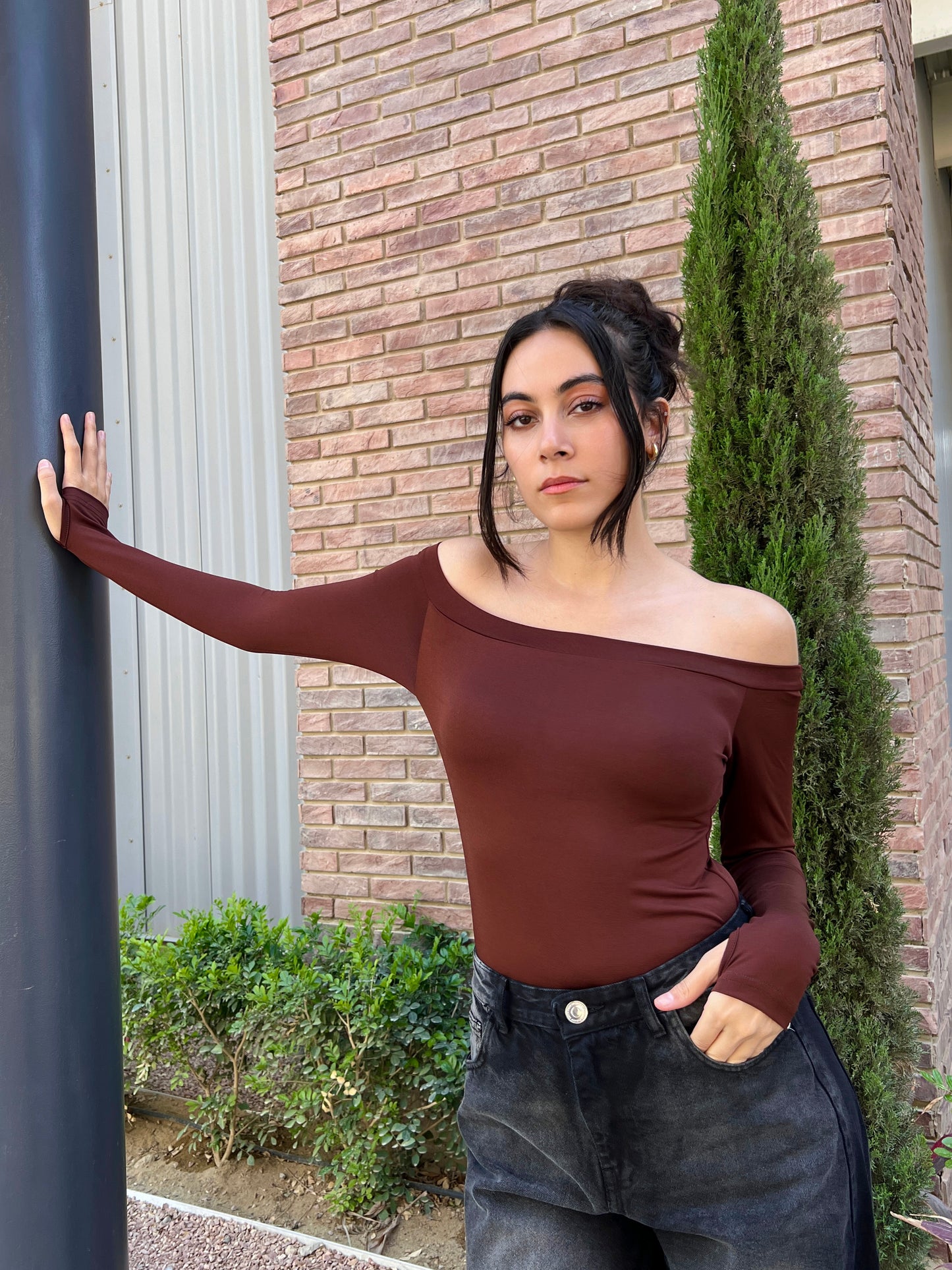Burgundy Off Shoulders Basic Top
