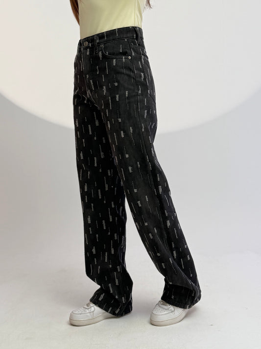 black laser cut straight pants
