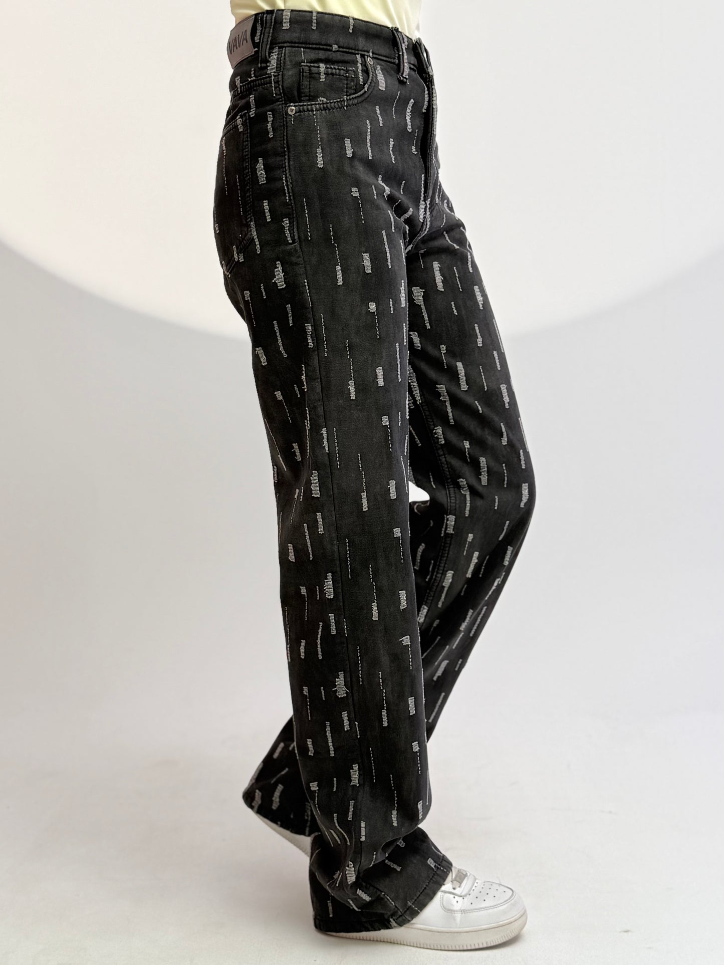 black laser cut straight pants