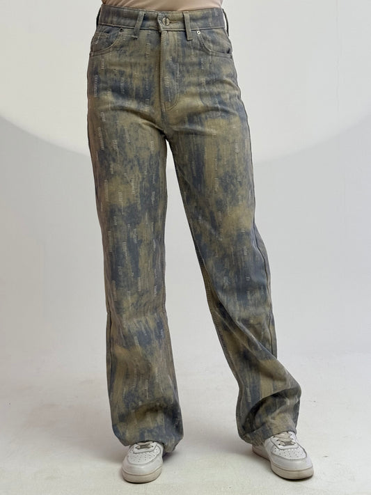 dirty blue high rise straight leg pants