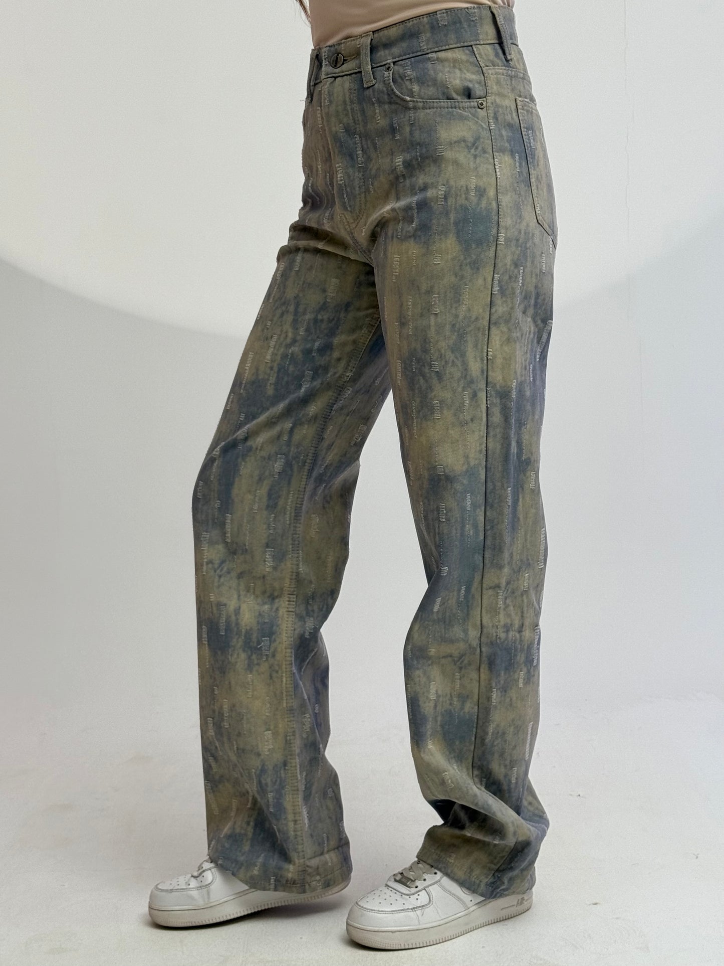 dirty blue high rise straight leg pants