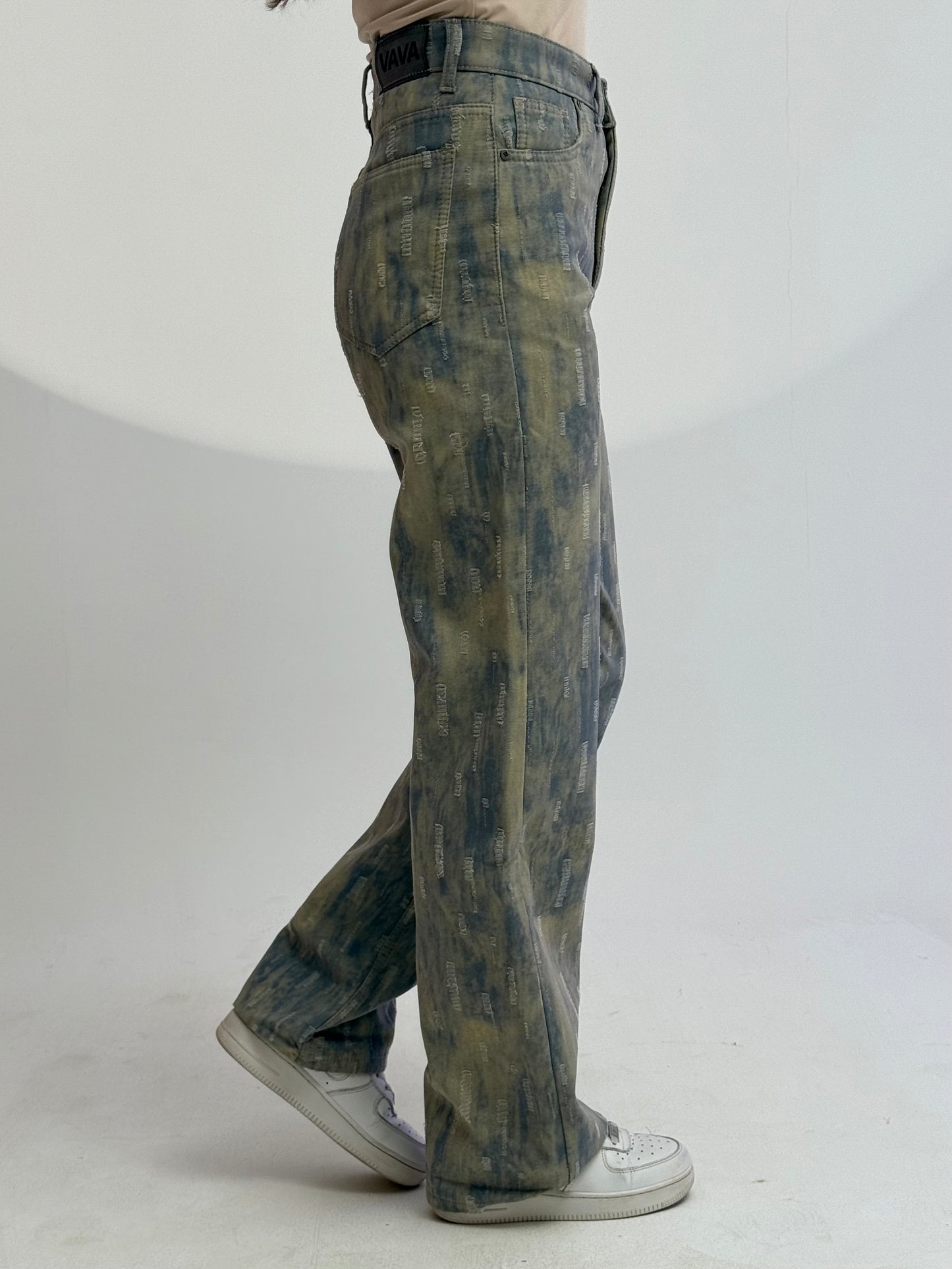 dirty blue high rise straight leg pants