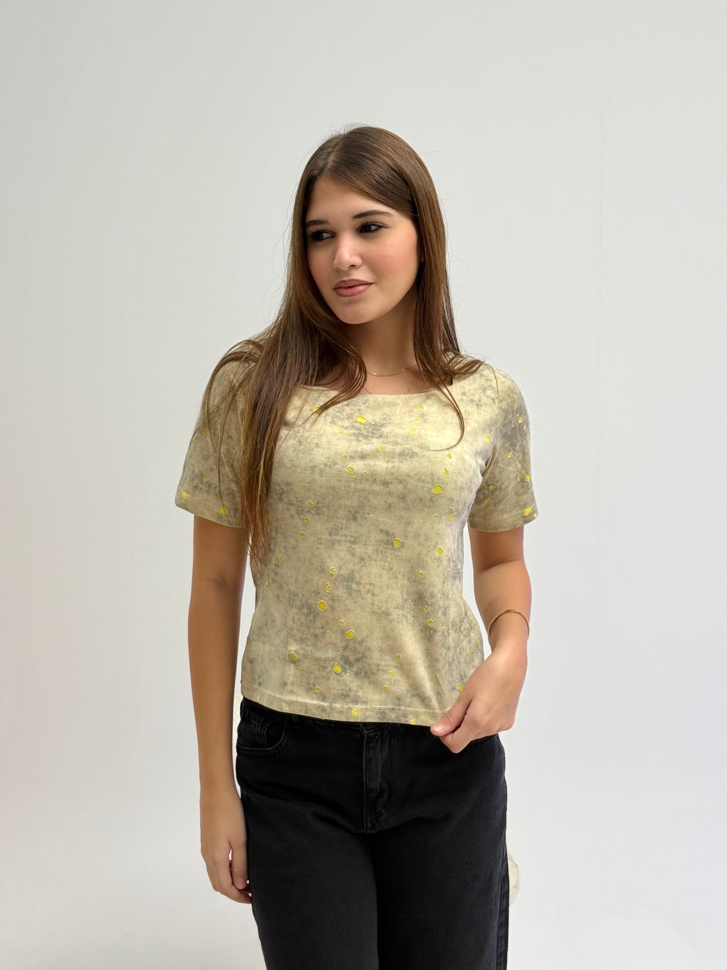 yellow short sleeved basic top