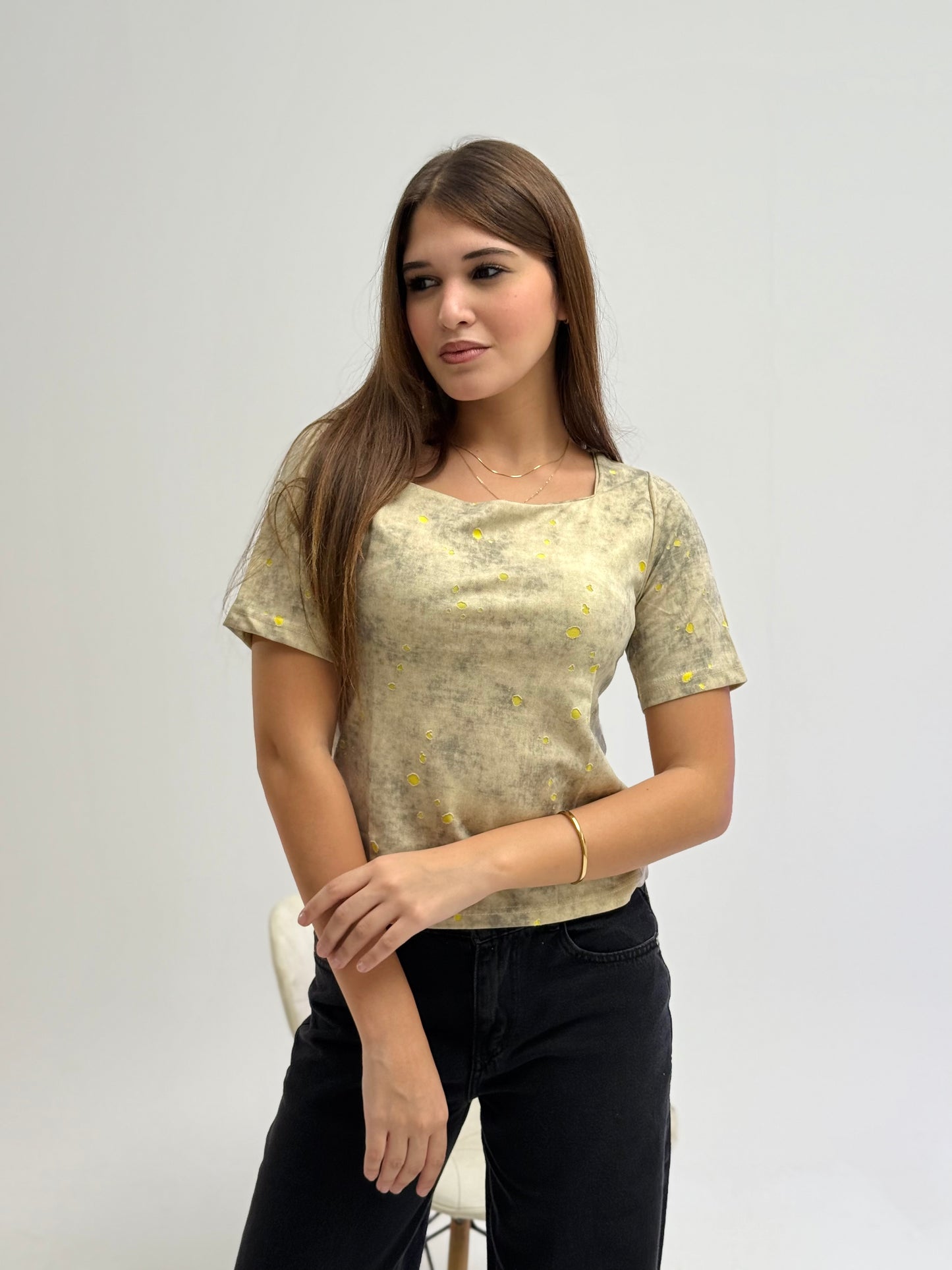 yellow short sleeved basic top