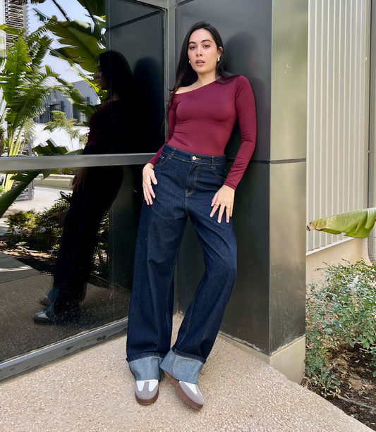 Raw Turn Up Hems Wide Leg Denim