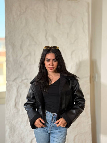 Black wool and leather jacket one size for all