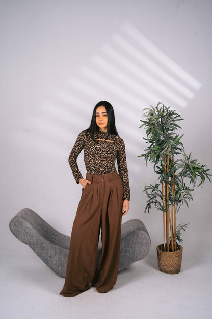 Wide leg brown tailored pants free size 60-75kgs
